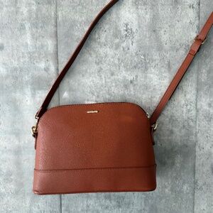 Cross Body purse brown tan faux leather satchel bag